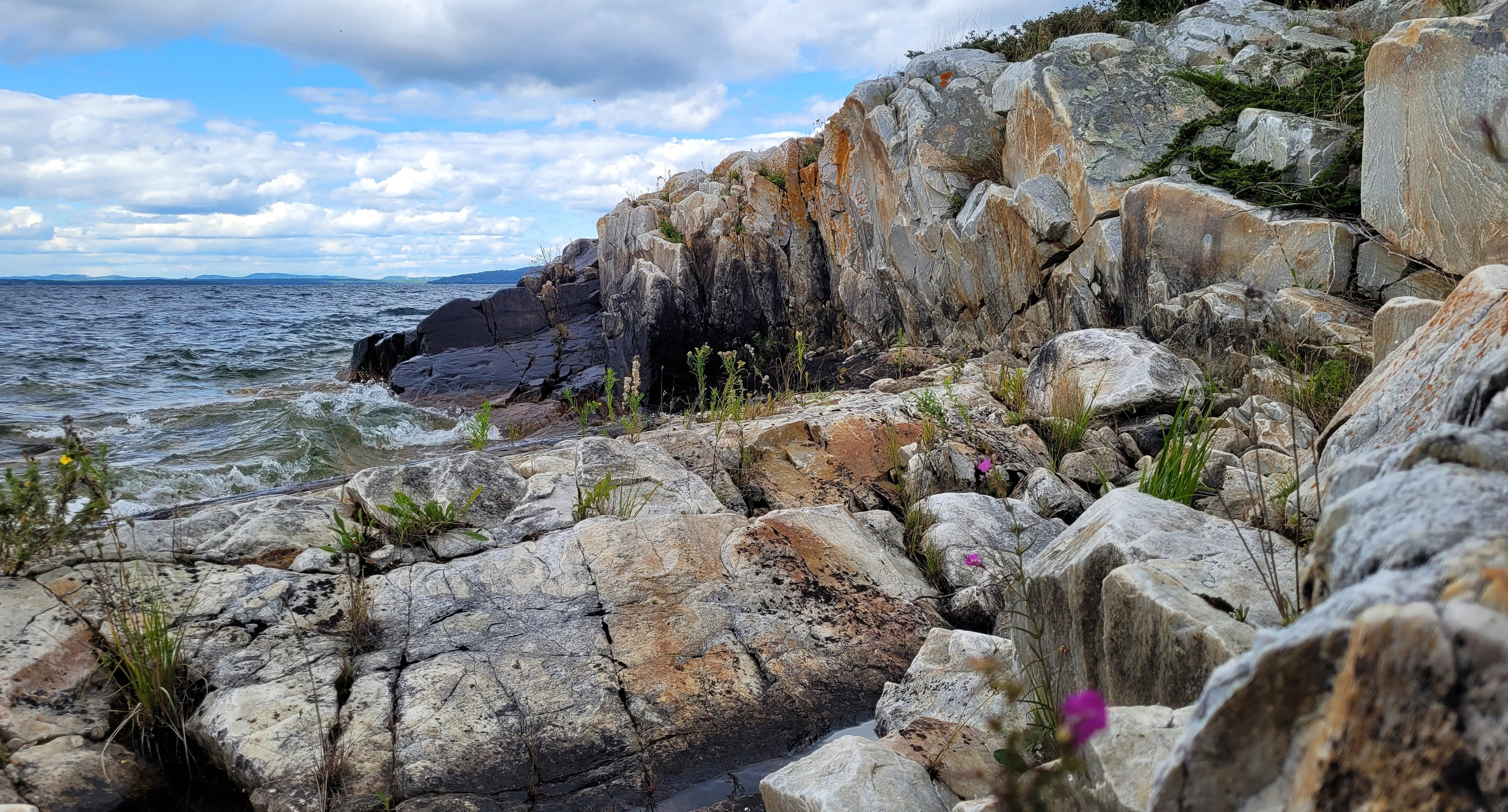 Pink Granite Rocks in Lake Hurons thirty thousand Islands Archipelago
